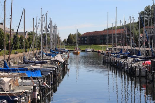 Brouwershaven, Netherlands July 15, 2018: The harbour of sailing boats
