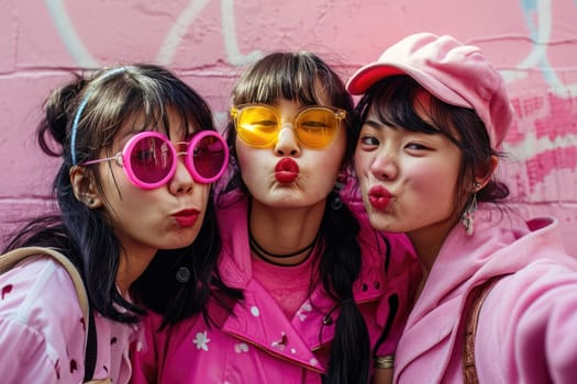 Cool and cheerful korean girls in pink outfits