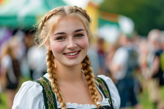 Happy, young woman wearing a dirndl on a traditonal folk festival