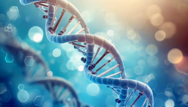 Biochemistry background concept with high tech dna molecule. 3d rendering. AI generated
