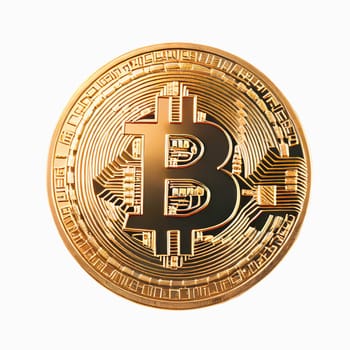 Bitcoin. Cryptocurrency. Golden coin of bitcoin isolated on white background. Digital currency. AI generated