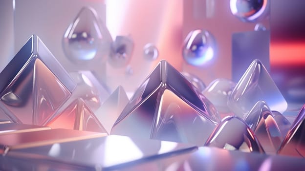 Holographic glass geometric shapes abstract background. Generative AI design