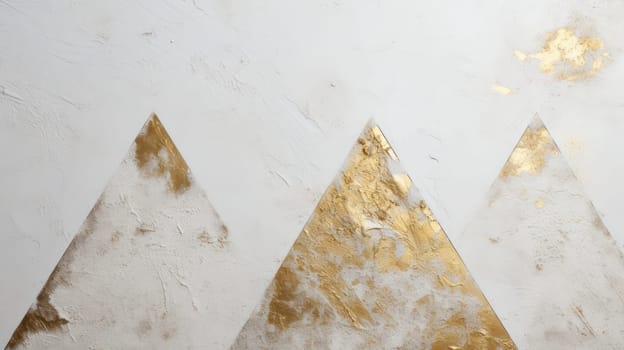 Grey grunge plaster texture and golden triangles abstract geometric background. Generative AI design