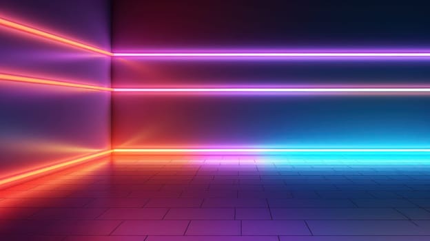 Colorful neon laser lines abstract futuristic background. Generative AI design