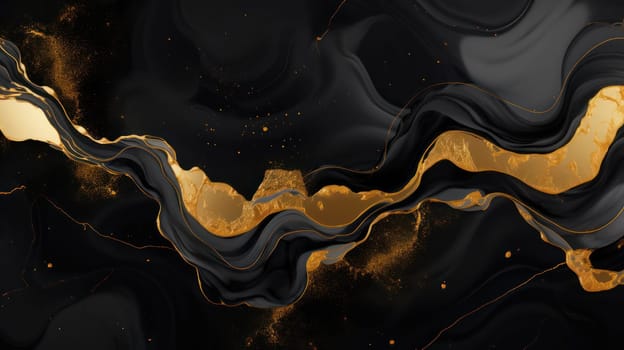 Abstract black golden grunge marble wavy background. Generative AI design