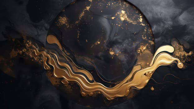 Abstract black golden grunge marble wavy background. Generative AI design