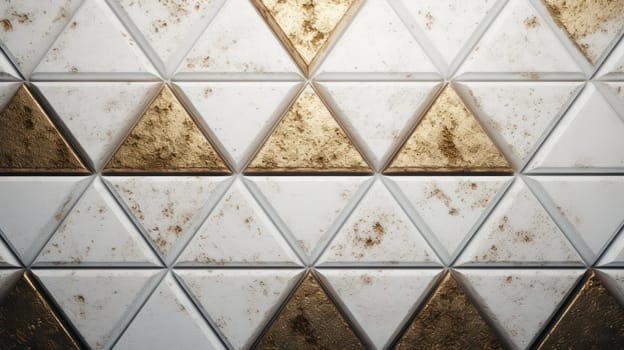 White grunge texture and golden triangles abstract geometric background. Generative AI design
