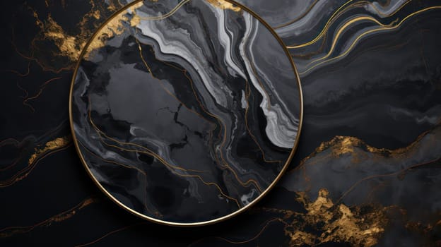 Abstract black golden grunge marble wavy background. Generative AI design