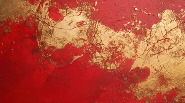 Bright red and golden grunge decorative plaster wall abstract background. Generative AI design