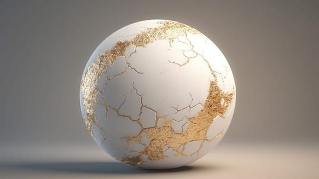 White and golden grunge 3d decorative sphere abstract background. Generative AI design