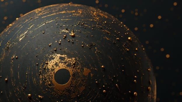 Black and golden grunge decorative circle abstract background. Generative AI design