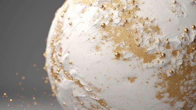 White and golden grunge 3d decorative sphere abstract background. Generative AI design