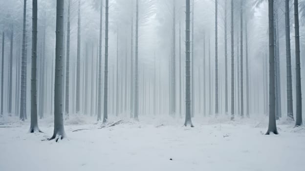 Snow-covered minimal forest landscape. Generative AI image