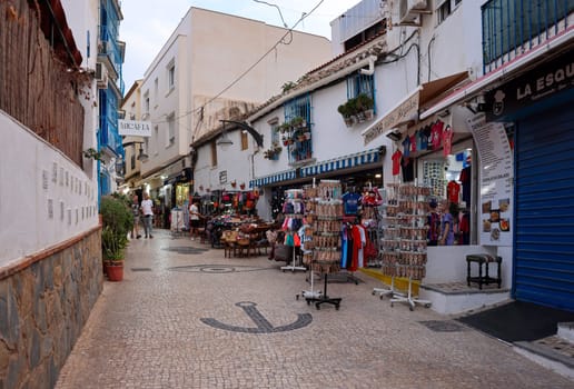 Torremolinos, Spain - September 18, 2023: View of a tourist shopping street inTorremolinos, Costa del Sol, Malaga Province, Spain