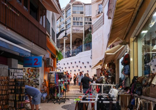 Torremolinos, Spain - September 18, 2023: View of a tourist shopping street inTorremolinos, Costa del Sol, Malaga Province, Spain