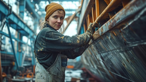 shipyard woman worker portrait. generated by ai