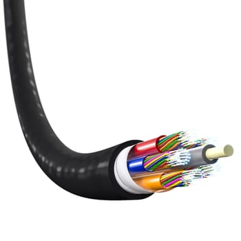black optical fibre cable isolated on white. 3d render