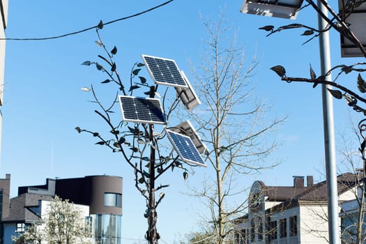 Efficient solar panels and modules for commercial use, public spaces, street lighting, park illumination. Innovative eco-friendly solution for harnessing power of the sun. Renewable energy in the city