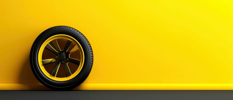 Modern Car Wheel on Bright Yellow Background. High quality photo