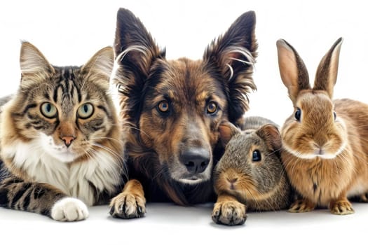 Dog, cat, rabbit and guinea pig together