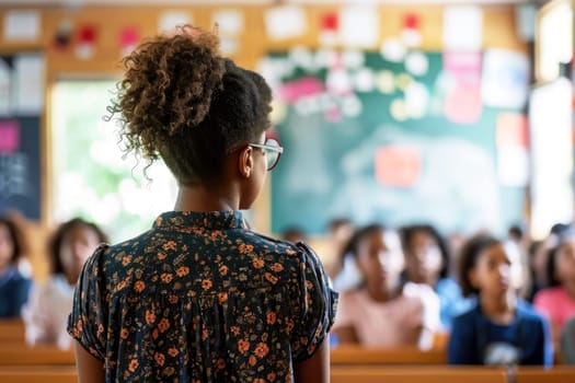 African, female teacher in a schoo with pupils
