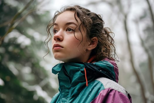 Portrait of a teenager girl wearing a vintage rain jacket