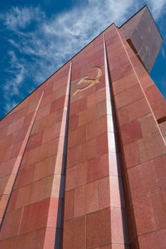 Detail of a monument in Treptower Park in Berlin with hammer and sickle, the symbol of the former Soviet Union