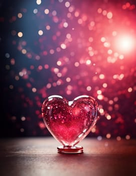 Valentine's day with big red shiny heart on a blurred background with bokeh effect
