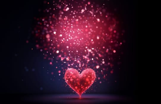 Valentine's day with big red shiny heart on a blurred background with bokeh effect