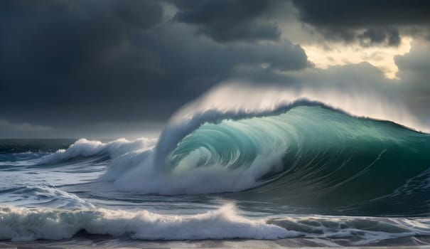Beautiful sea waves in sunset