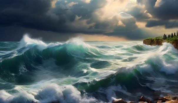 Beautiful sea waves in sunset