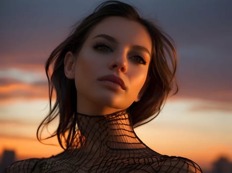 Beautiful fashion woman on the rooftop in city