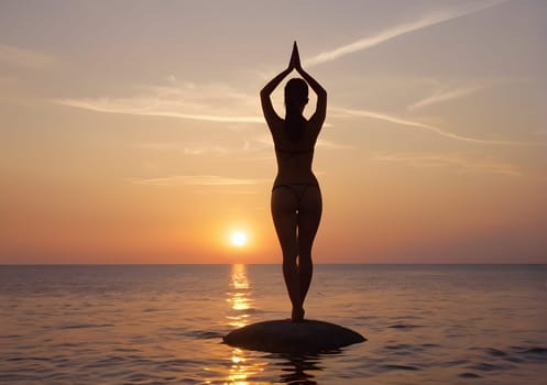 Woman naking yoga at the beach