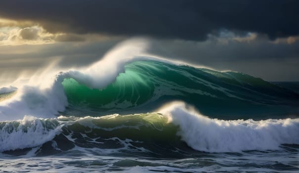 Beautiful sea waves in sunset