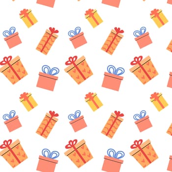 Holiday presents seamless pattern or background. Gift giving season illustration. Vector Holiday celebration seamless texture for gifts wrapping paper, packaging, backgrounds. Vector illustration