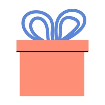 pink box isolated icon with yellow bow. Vector illustration suitable for celebration banner, anniversary design, greeting card. Hand drawn style. Above view.