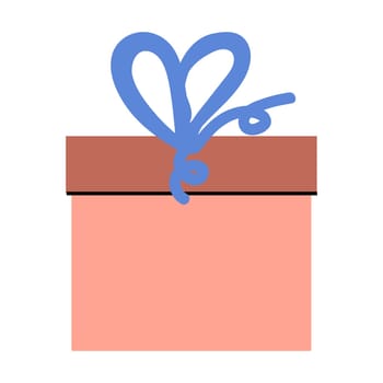 pink box isolated icon with blue bow. Vector illustration suitable for celebration banner, anniversary design, greeting card. Hand drawn style.