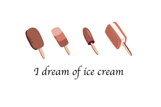 chocolate ice cream with different tasty and shape background. Vector illustration isolated. Can used for poster, banner, greeting card.