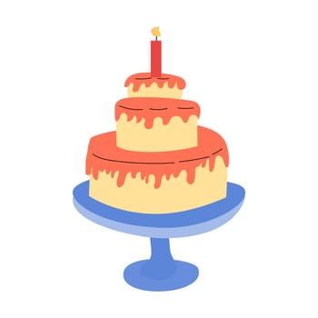 Hand drawn cartoon cake with ganache. Vector illustration isolated. Can used for greeting card, banner, label.
