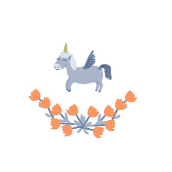 cute unicorn and flower - cover or banner template. Vector illustration