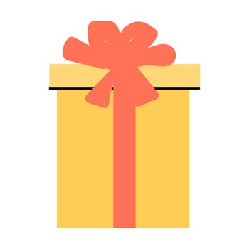 yellow greeting box with bow cartoon illustration. Vector illustration isolated. Suitable for celebration banner, card, label, poster.
