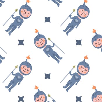cute knight boy with star seamless background. Vector illustration