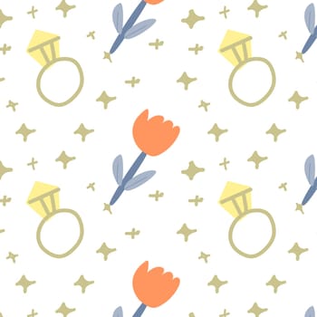 seamless girl background with ring, star and flower. Vector illustration isolated.