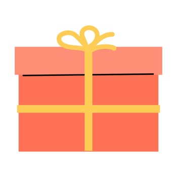 pink box isolated icon with yellow bow. Vector illustration suitable for celebration banner, anniversary design, greeting card. Hand drawn style. Above view.