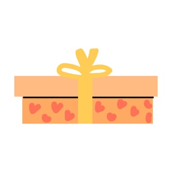 peach color box with hearths and bow isolated icon. Vector illustration can used for greeting card, banner, decoration design.
