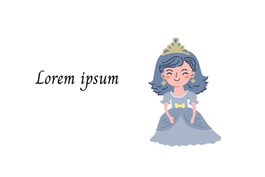 cute princess greeting card or invitation banner. Vector illustration isolated. Suitable for banner, poster.