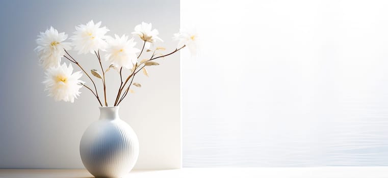Abstract background. With a white vase with fluffy willow buds against the background of a white window. spring and easter concept