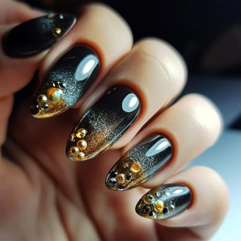 Close-up of exquisite luxury nail designs, nail extensions, rhinestone designs and designs