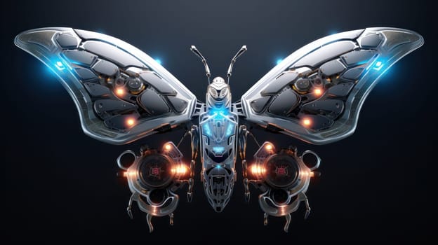 High-tech Futuristic robot butterfly on a dark background