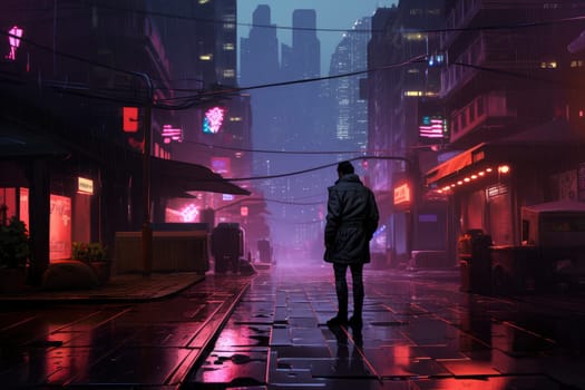 Noir Reflections: Solitude in the Cyber City. High quality photo